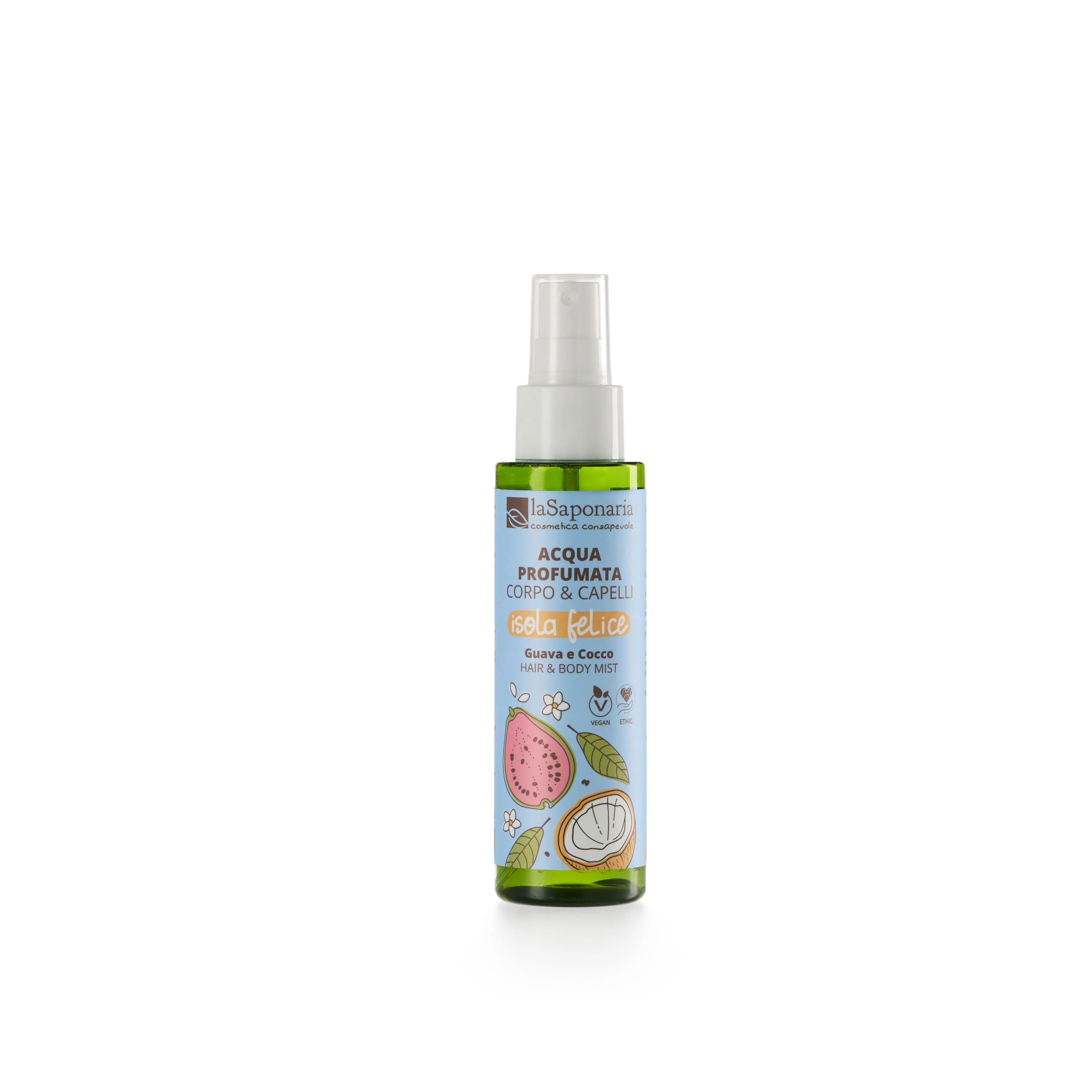 laSaponaria Mist Corpo & Capelli - Nebbia per il corpo Happy Island - cocco & guava (100 ml) - per il corpo e i capelli