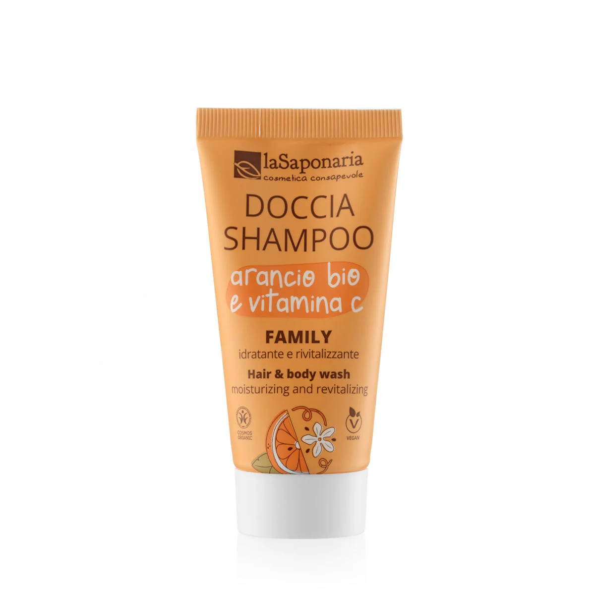 laSaponaria Gel doccia e shampoo 2 in 1 con arancia BIO e vitamina C per tutta la famiglia 30 ml - dal profumo dolce e rinvigorente