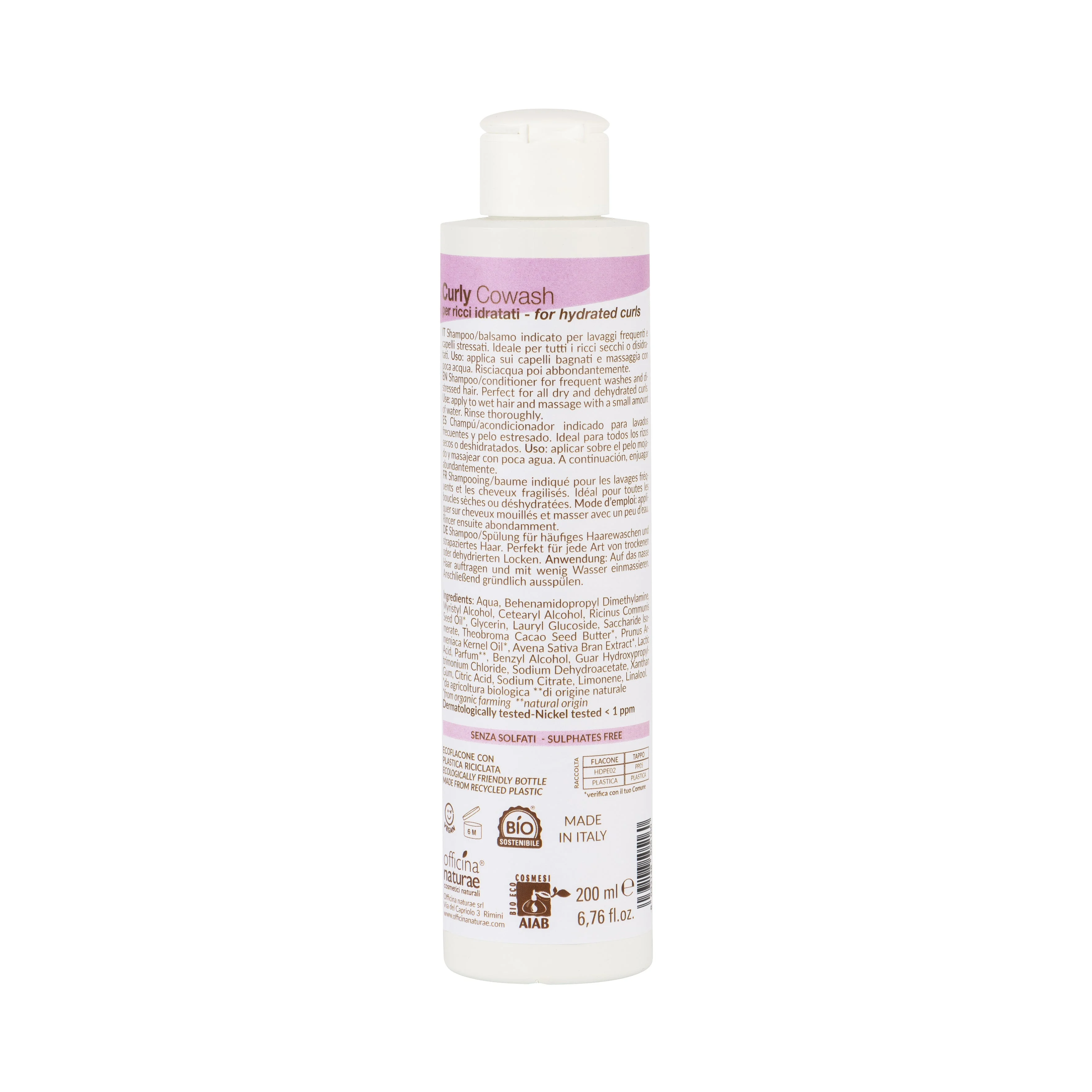 Officina Naturae Co-wash idratante per capelli ricci (200 ml) - per capelli morbidi, lucenti e facilmente gestibili