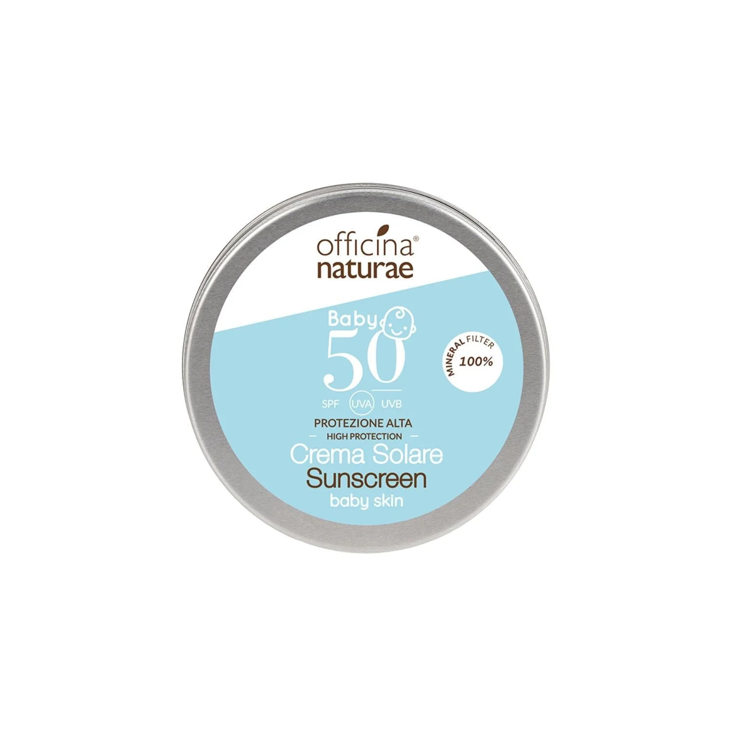 Officina Naturae Crema solare per bambini e pelli sensibili SPF 50 in barattolo di latta (75 ml) - senza profumazione