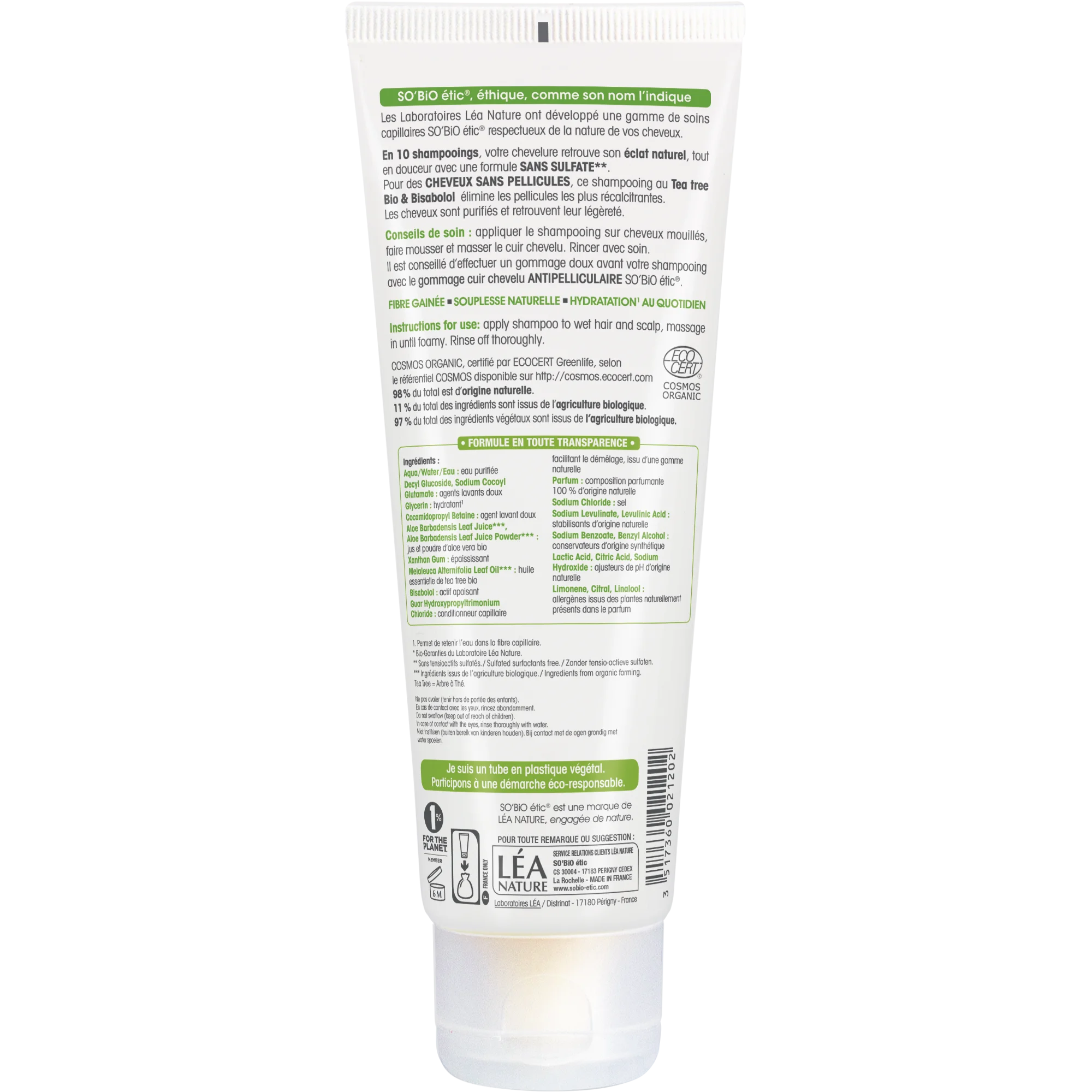 SO’BiO étic Shampoo antiforfora con tea tree e bisabololo BIO (250 ml) - con succo di aloe vera