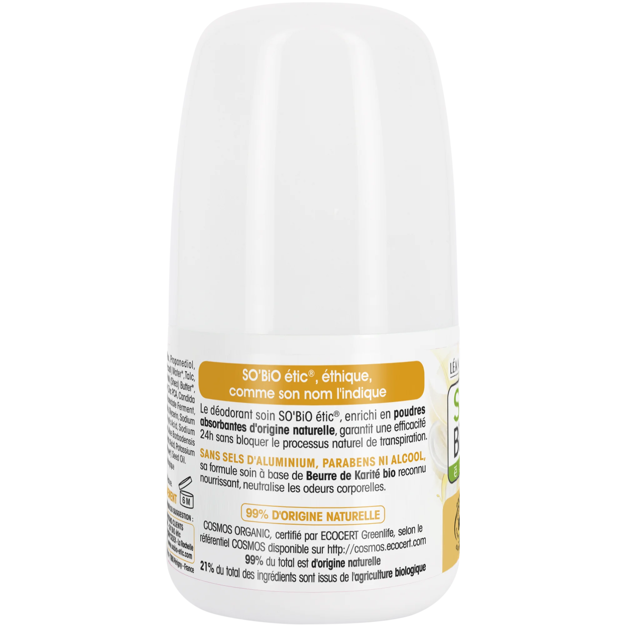 SO’BiO étic Deodorante roll-on 24h Nutrition+ al burro di karité BIO (50 ml) - efficace fino a 24 ore
