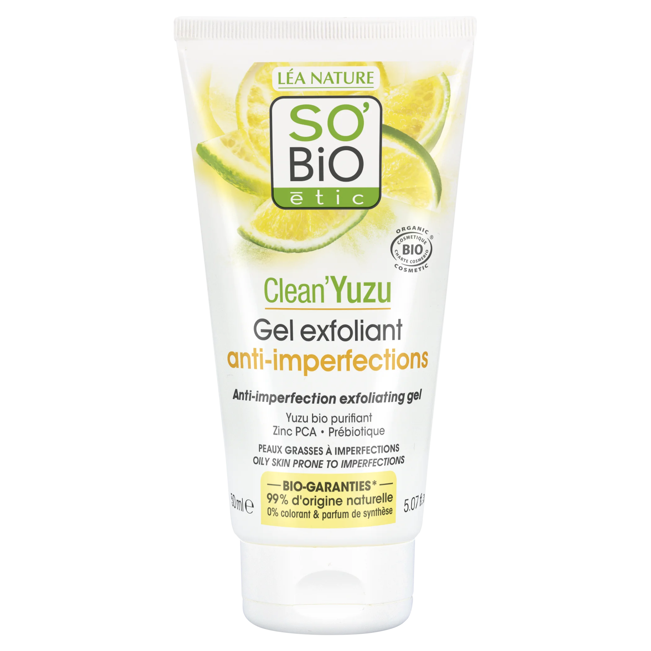 SO’BiO étic Gel esfoliante viso - Clean Yuzu BIO (150 ml) - ideale per pelli grasse