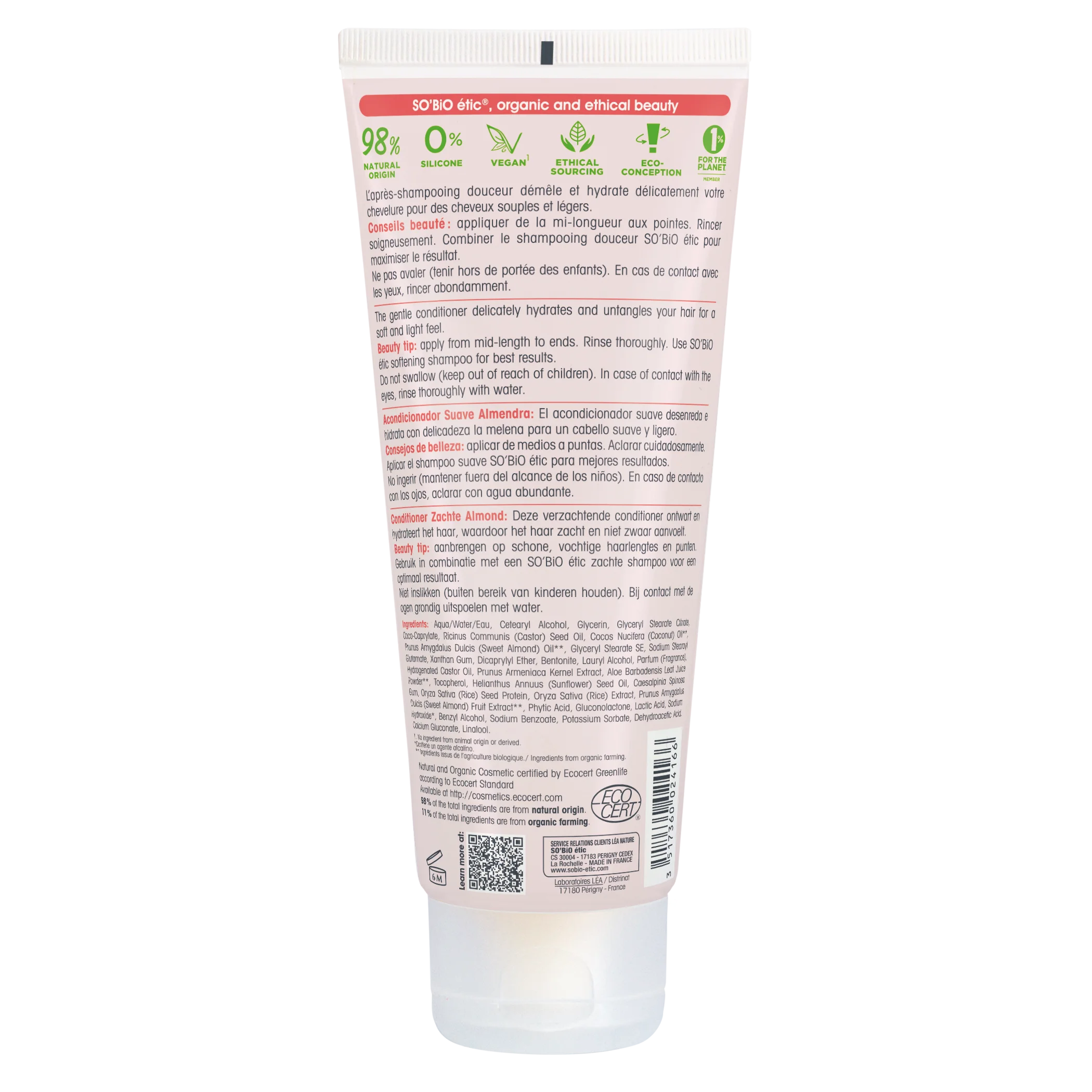 SO’BiO étic Balsamo per capelli con latte di mandorla e proteine di riso BIO (200 ml) - per tutti i tipi di capelli