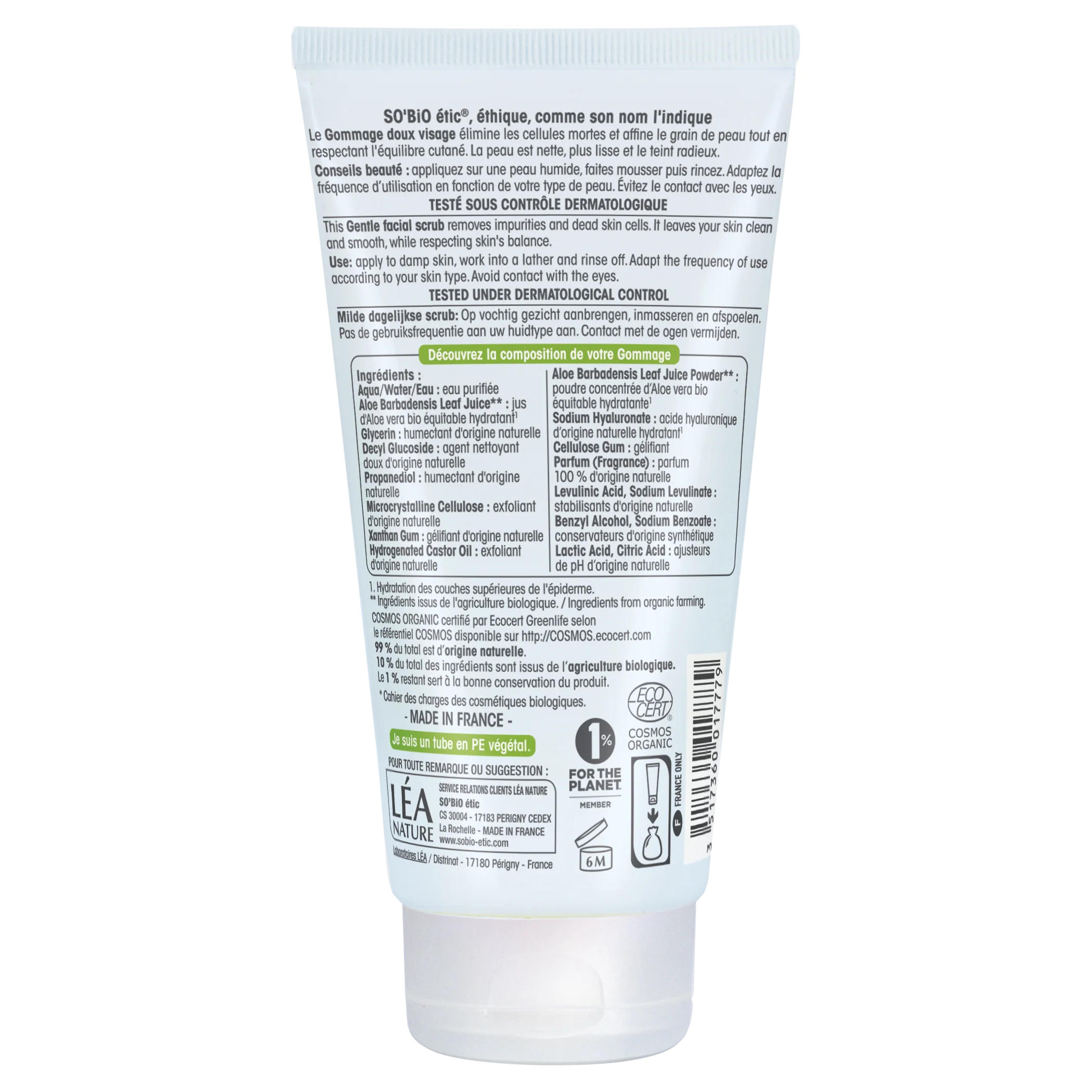 SO’BiO étic Peeling delicato per uso frequente all'Aloe vera BIO, idratante (150 ml) - con acido ialuronico